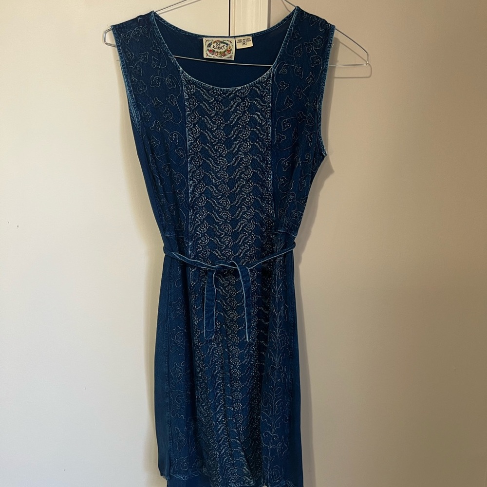 Vintage 24 Karat Sleeveless Blue Midi Dress Embroidered
